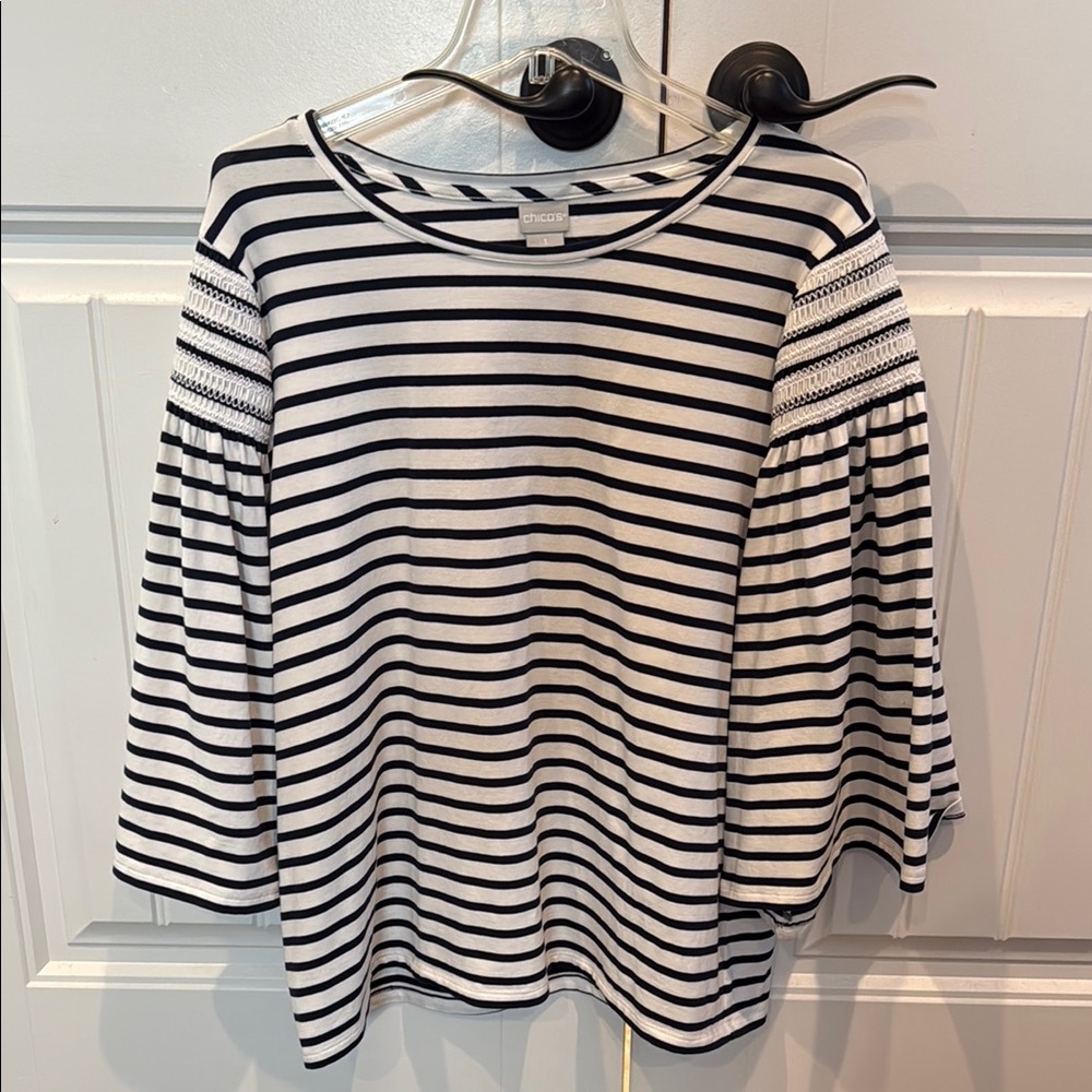Chico's Navy and White Striped Women's Top